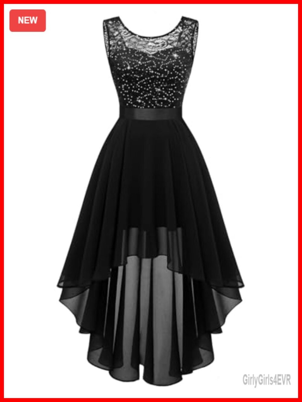 BeryLove Chiffon Lace Sequin High Low Formal Dress Homecoming Cocktail